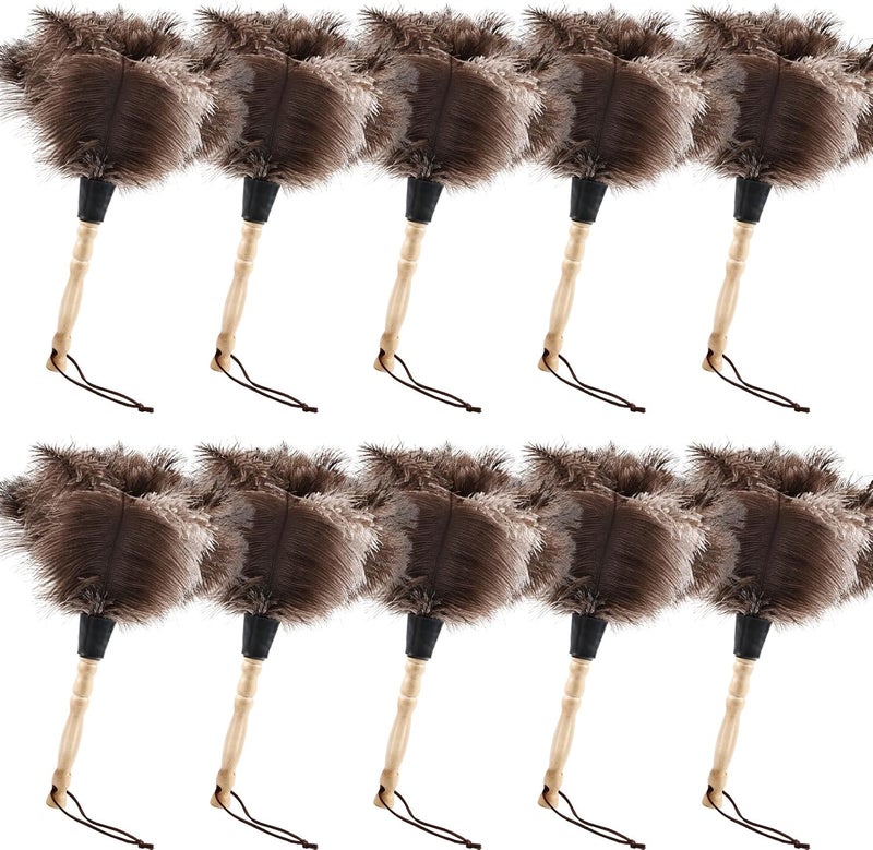 FeelfunFeather Ostrich Feather Duster 14" Natural Handheld Reusable Feathers Dusters with Wooden Handle for Cleaning Supplies Home Car Office(10PCS) - Image 1